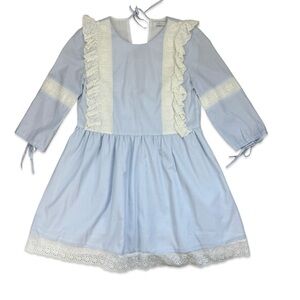 English Factory Light Blue Dress with Eyelet Lace Trim and bow tie back M NWOT